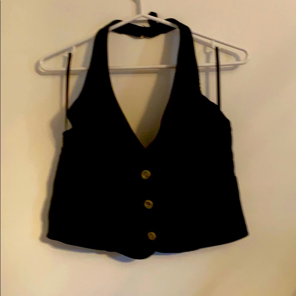 Black jean button vest